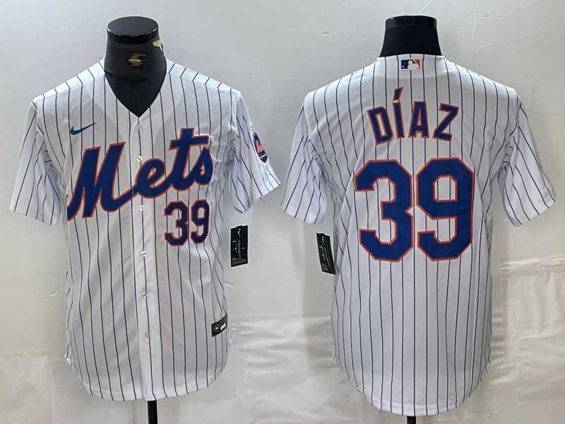 Mens New York Mets #39 Edwin Diaz Number White Stitched Cool Base Nike Jersey